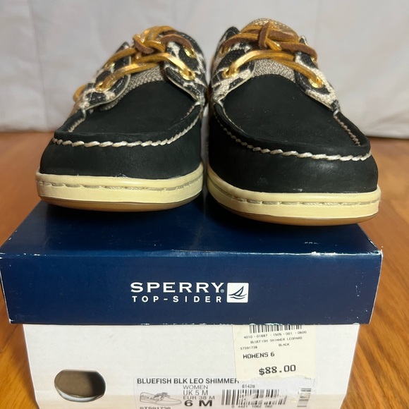 Sperry Bluefish Black-Leopard Top Sider Boat shoe. - Picture 2 of 5